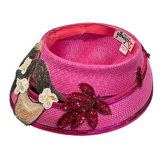 Deborah New York Pink Wide Brim Hat With Sequin Floral Applique - Picture 4 of 14